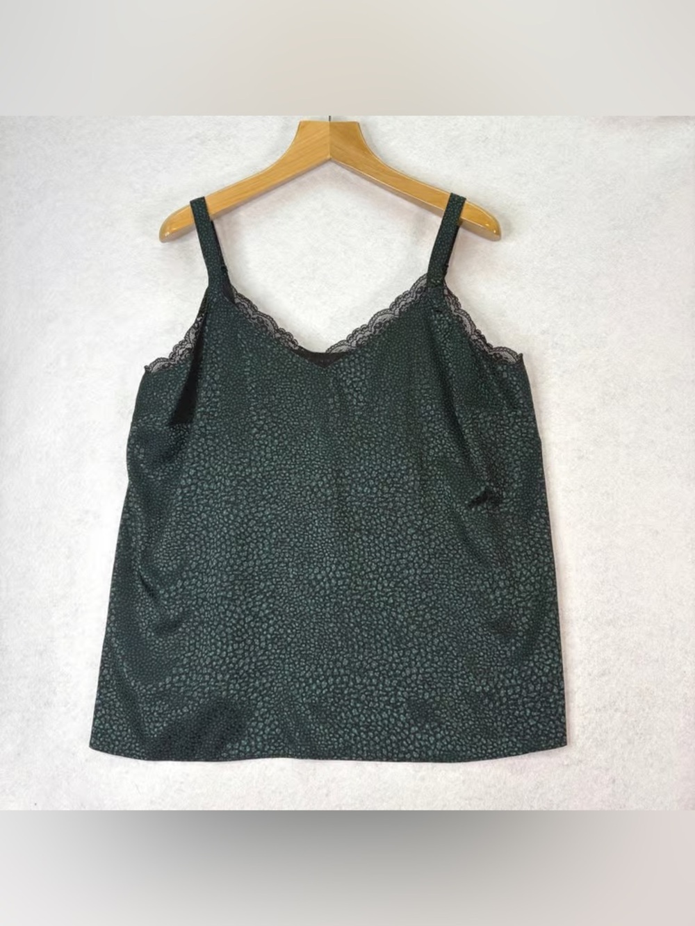 Lace-Trim Dark Green Satin Cami Top